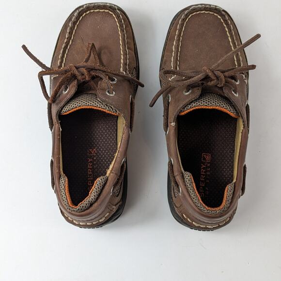 Sperry Boy 13.5 Boat Shoes Brown Leather Top Sider Cutter Lace Up Loafer Uniform - Picture 6 of 15
